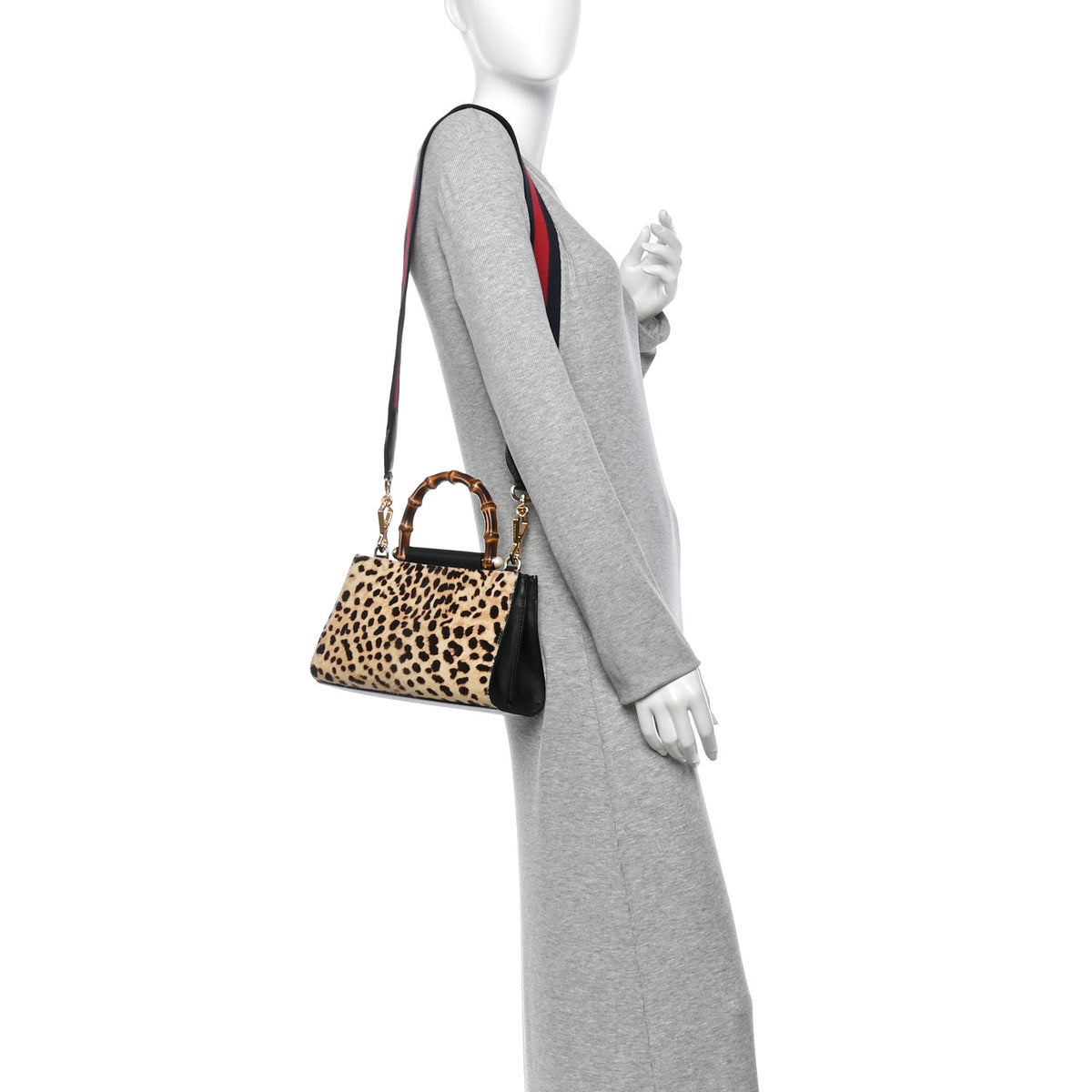 Calf Hair Bamboo Web Leopard Print Mini Nymphaea Top Handle Bag