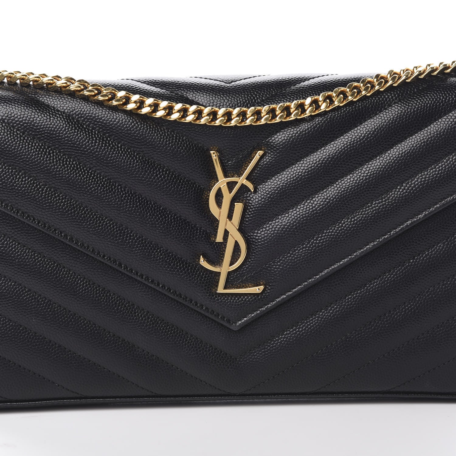 Saint Laurent Grain De Poudre Matelasse Chevron Monogram Chain Wallet Black 9 of 17