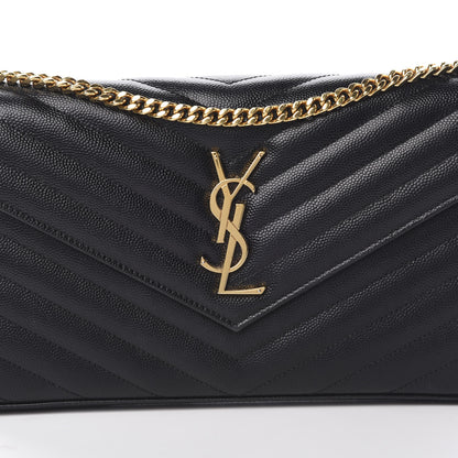 Saint Laurent Grain De Poudre Matelasse Chevron Monogram Chain Wallet Black 9 of 17