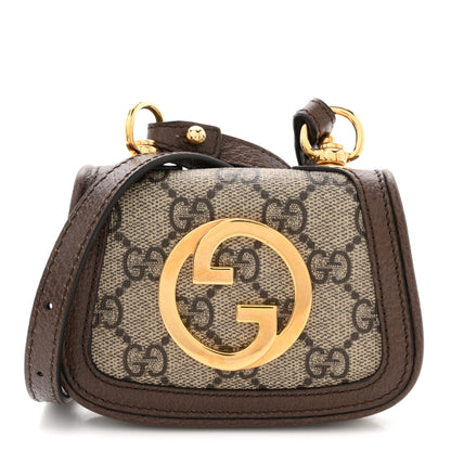Gucci GG Supreme Monogram Textured Dollar Calfskin Blondie Card Case Wallet with Strap Beige Ebony New Acero 1 of 11