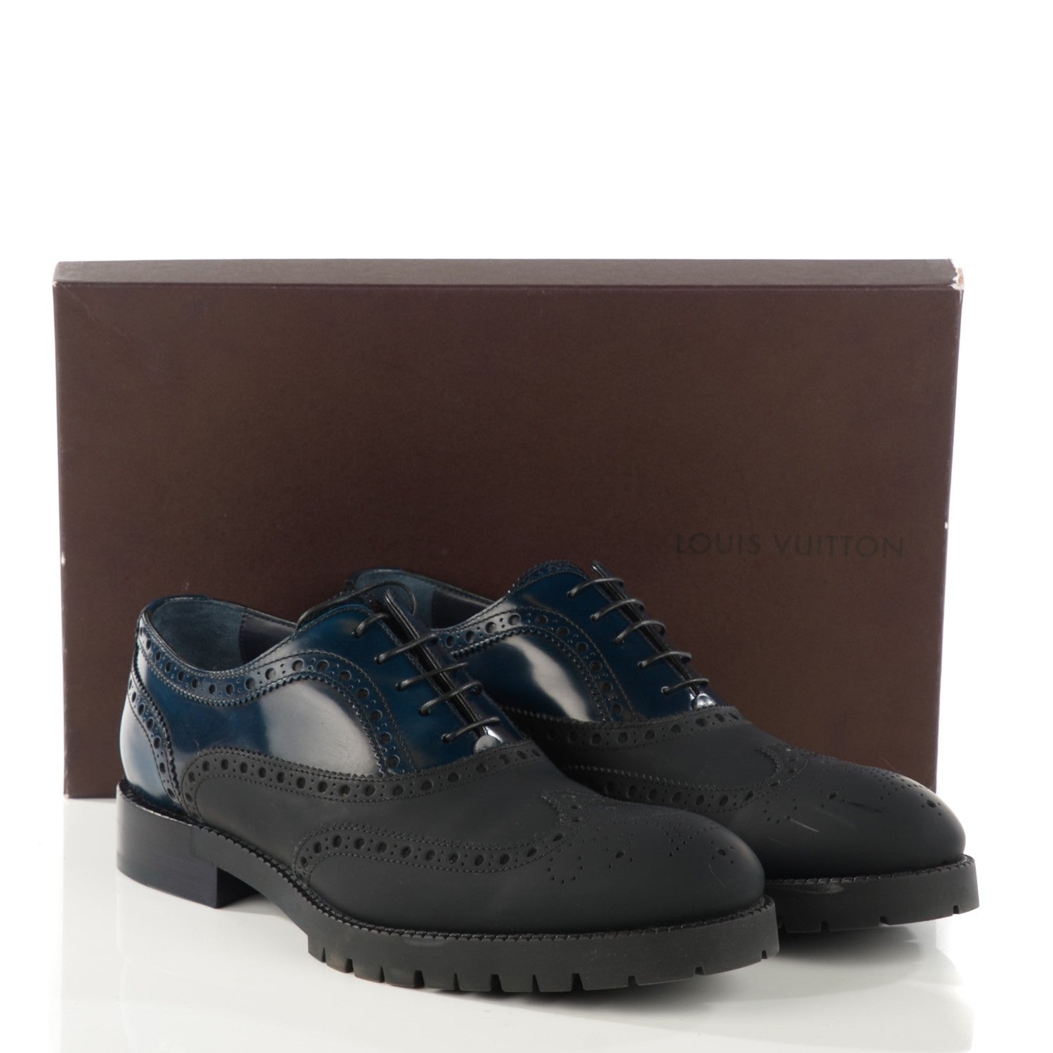 Louis Vuitton Glazed Matte Calfskin Mens Richelieu Oxfords 8 Marine 5 of 8