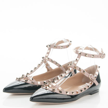 Valentino Garavani Patent Rockstud Cage Ballerina Flats 38 Black Poudre 3 of 6