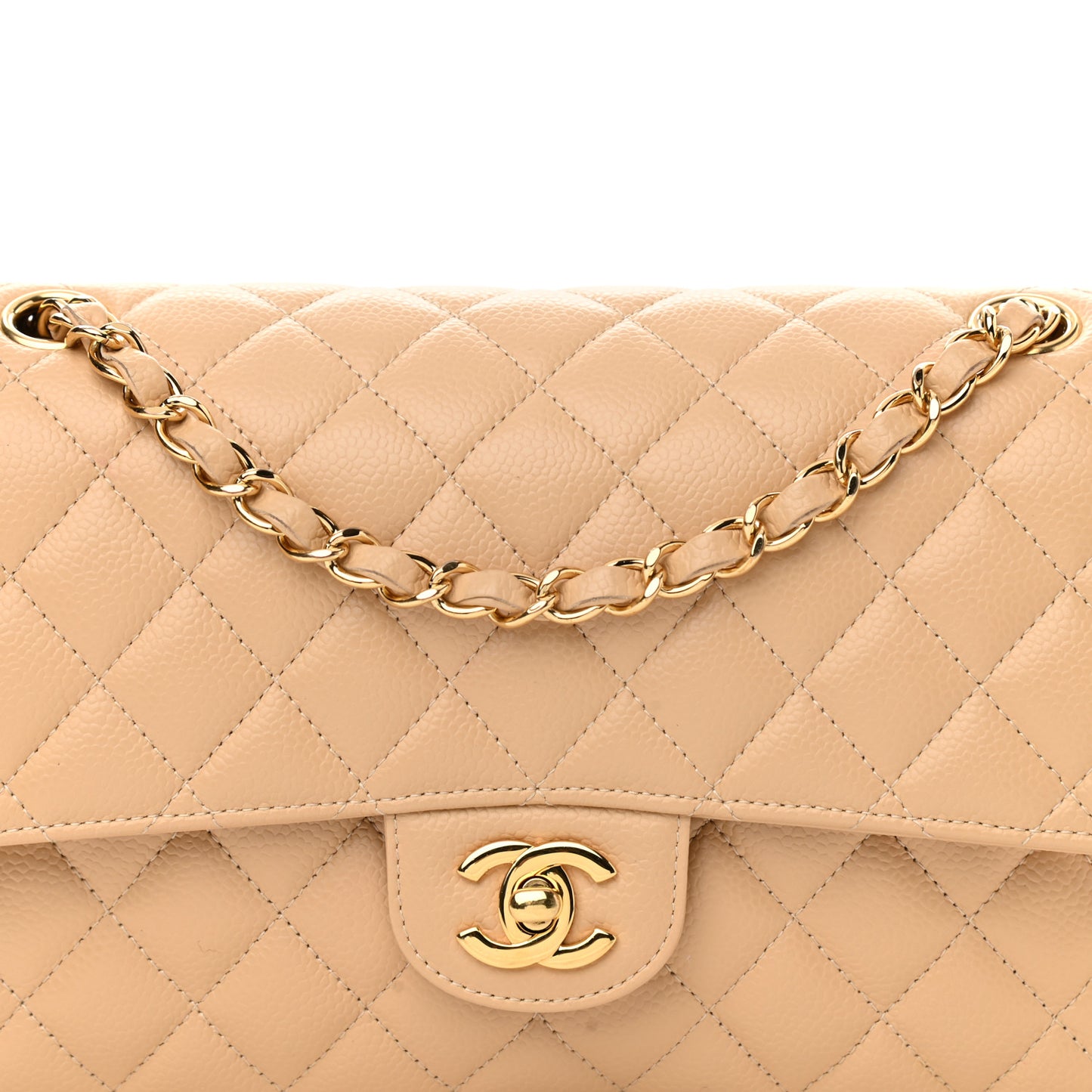 Caviar Quilted Medium Double Flap Beige