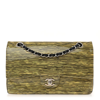 Chanel Patent Calfskin Striped Medium Double Flap Yellow Black 1 of 10