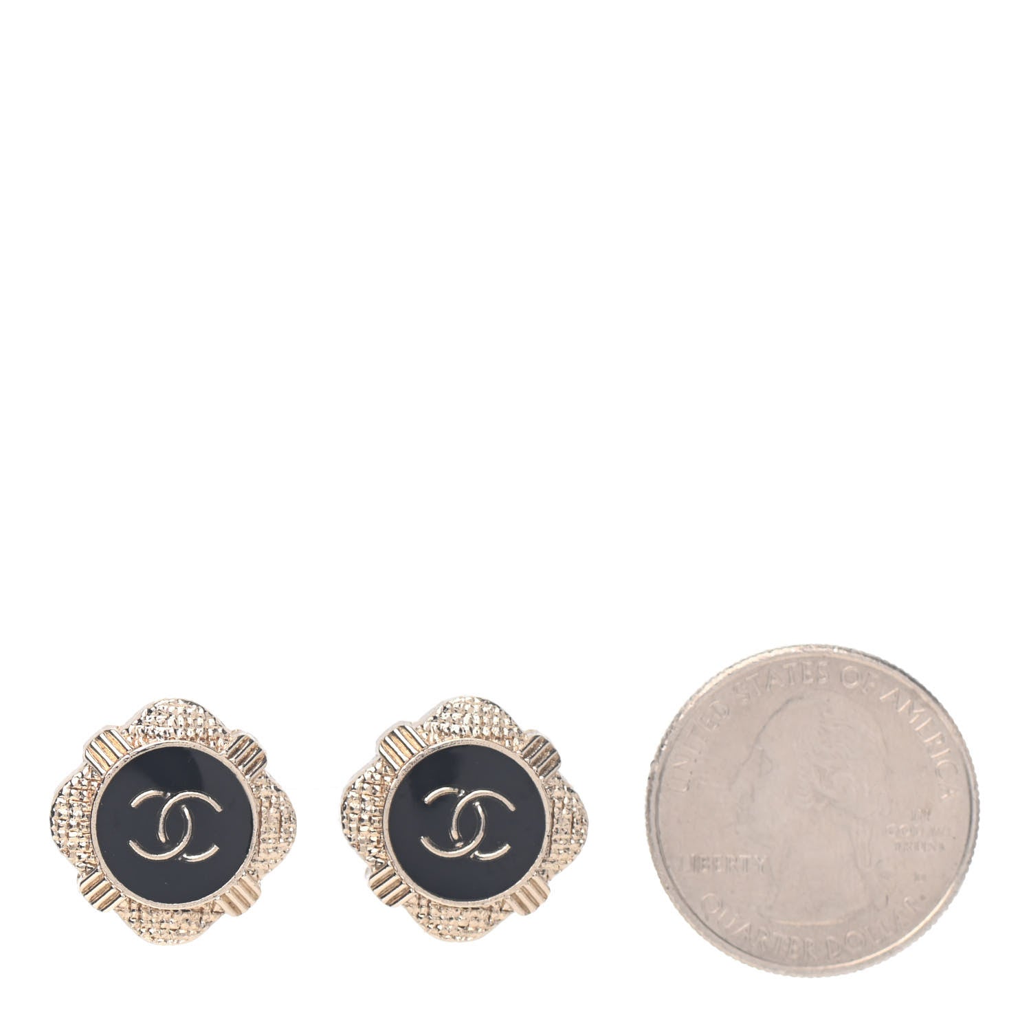 Chanel Resin Crystal Quilted CC Heart Earrings Gold Black 2 of 5
