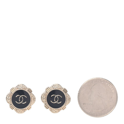 Chanel Resin Crystal Quilted CC Heart Earrings Gold Black 2 of 5