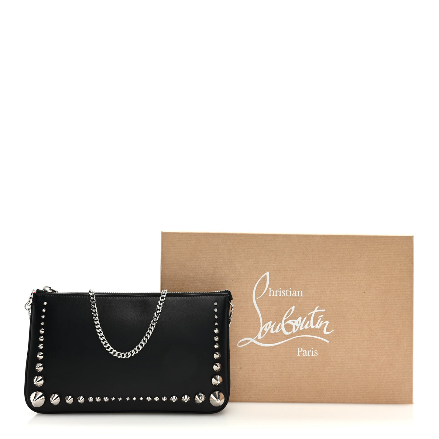 Calfskin Paris Spiked Loubila Chain Clutch Black