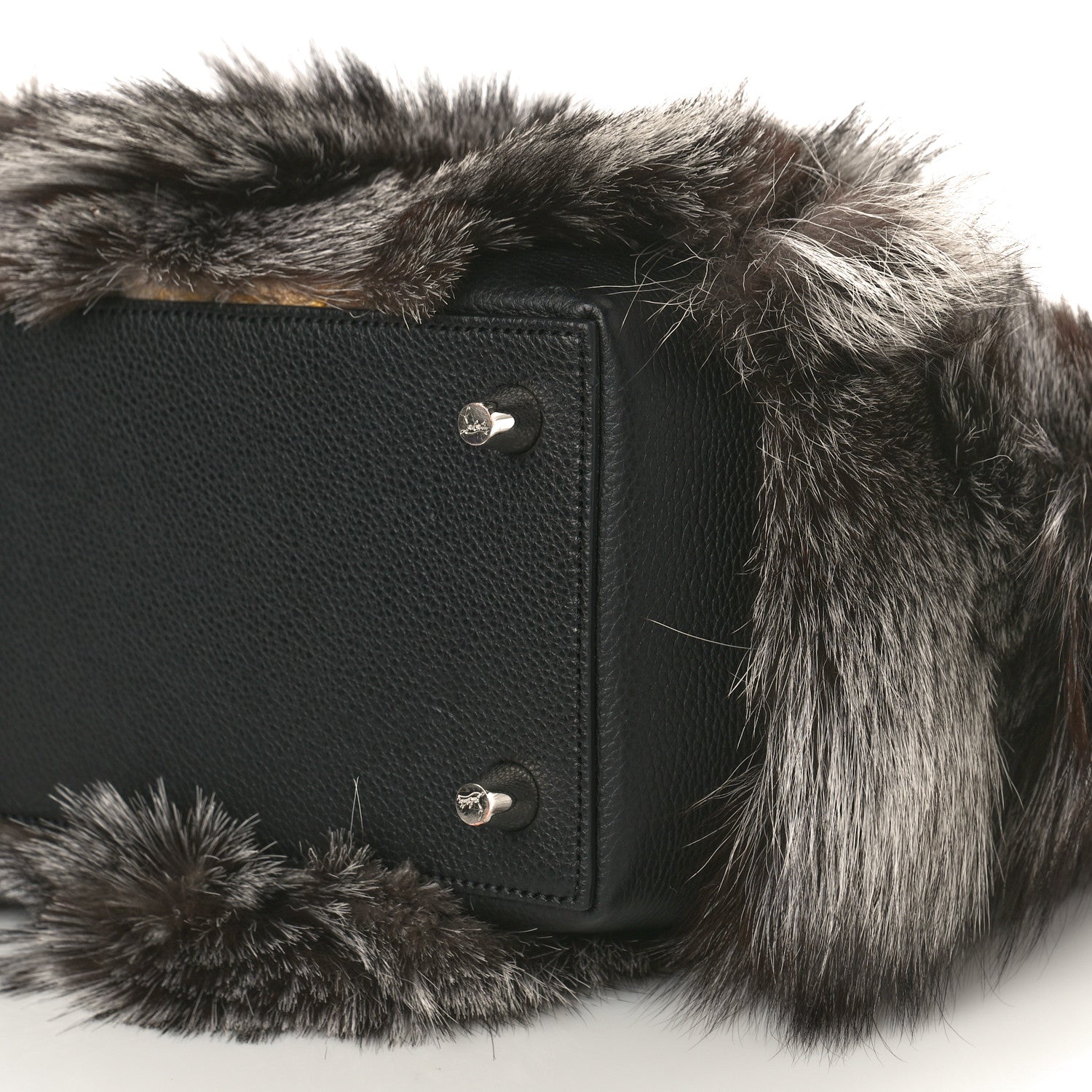 Christian Louboutin Calfskin Empire Fox Fur Small Eloise Tote Silver Black 9 of 9