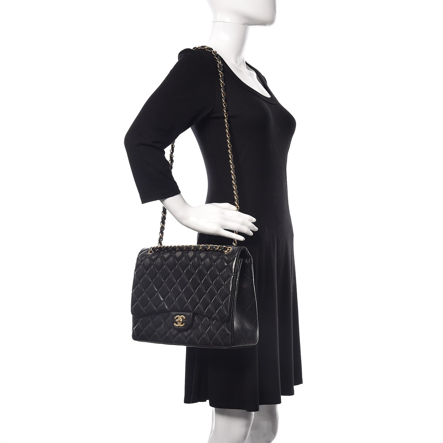 Lambskin Quilted Maxi Single Flap Black