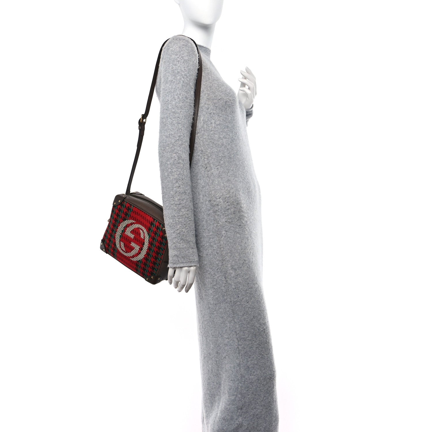Gucci Cotton Wool Textured Calfskin Houndstooth Woven Square Messenger Bag Red Green Ivory Multicolor New Acero 2 of 10