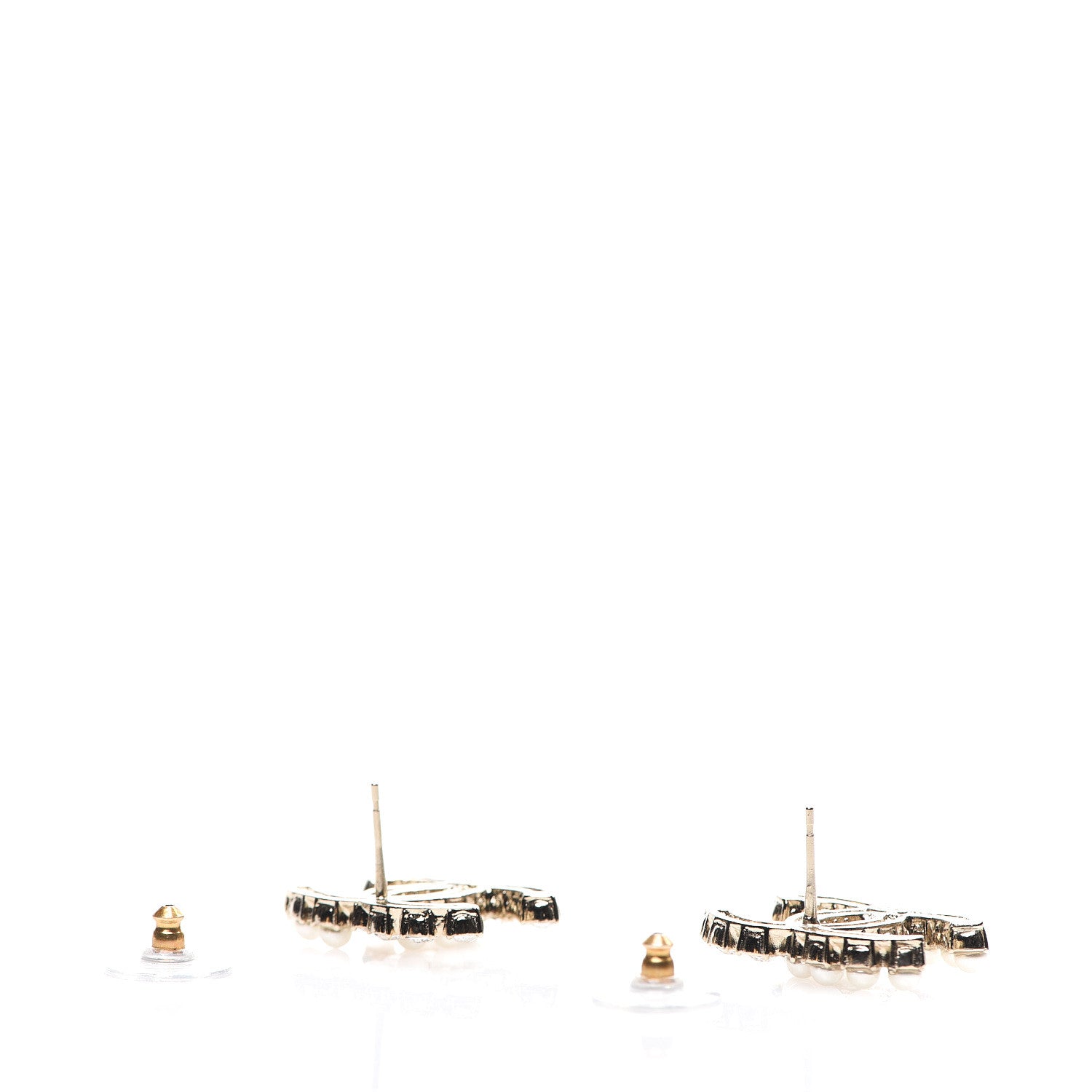 Chanel Crystal Pearl CC Earrings Light Gold 3 of 5