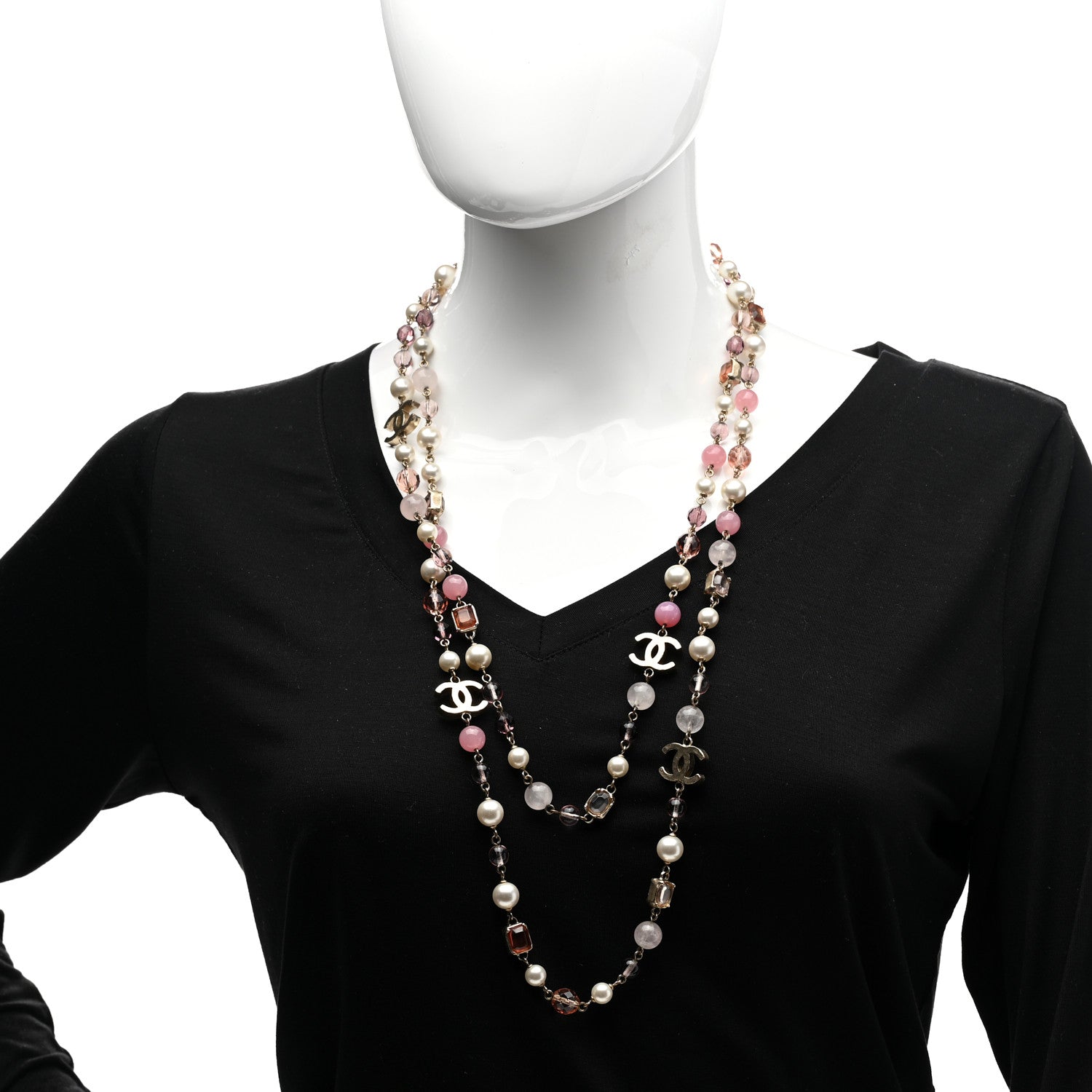 Chanel Pearl Beaded Enamel CC Long Necklace Gold Multicolor 2 of 5