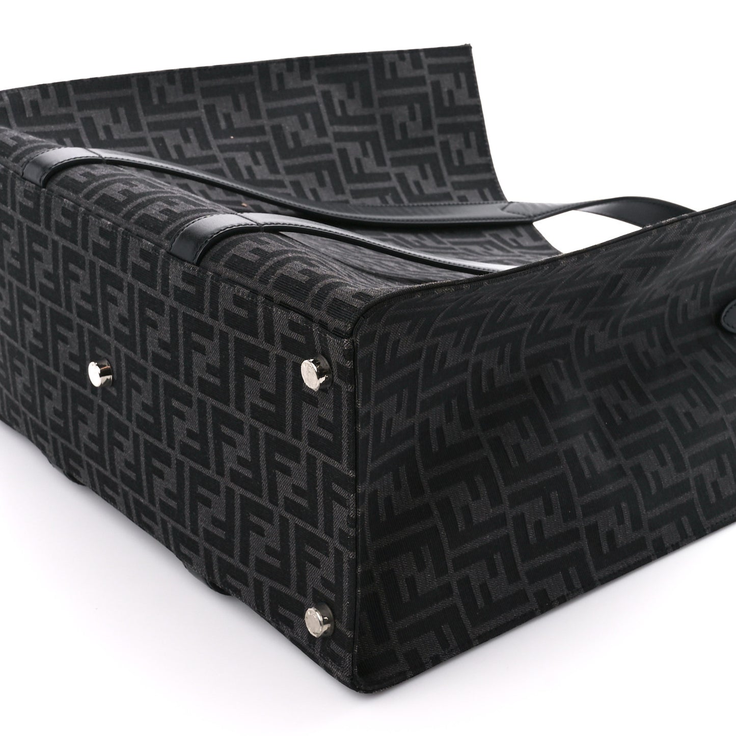 Recycled Fabric Jacquard Vitello Astro FF 1974 Shopping Tote Asfalto Black