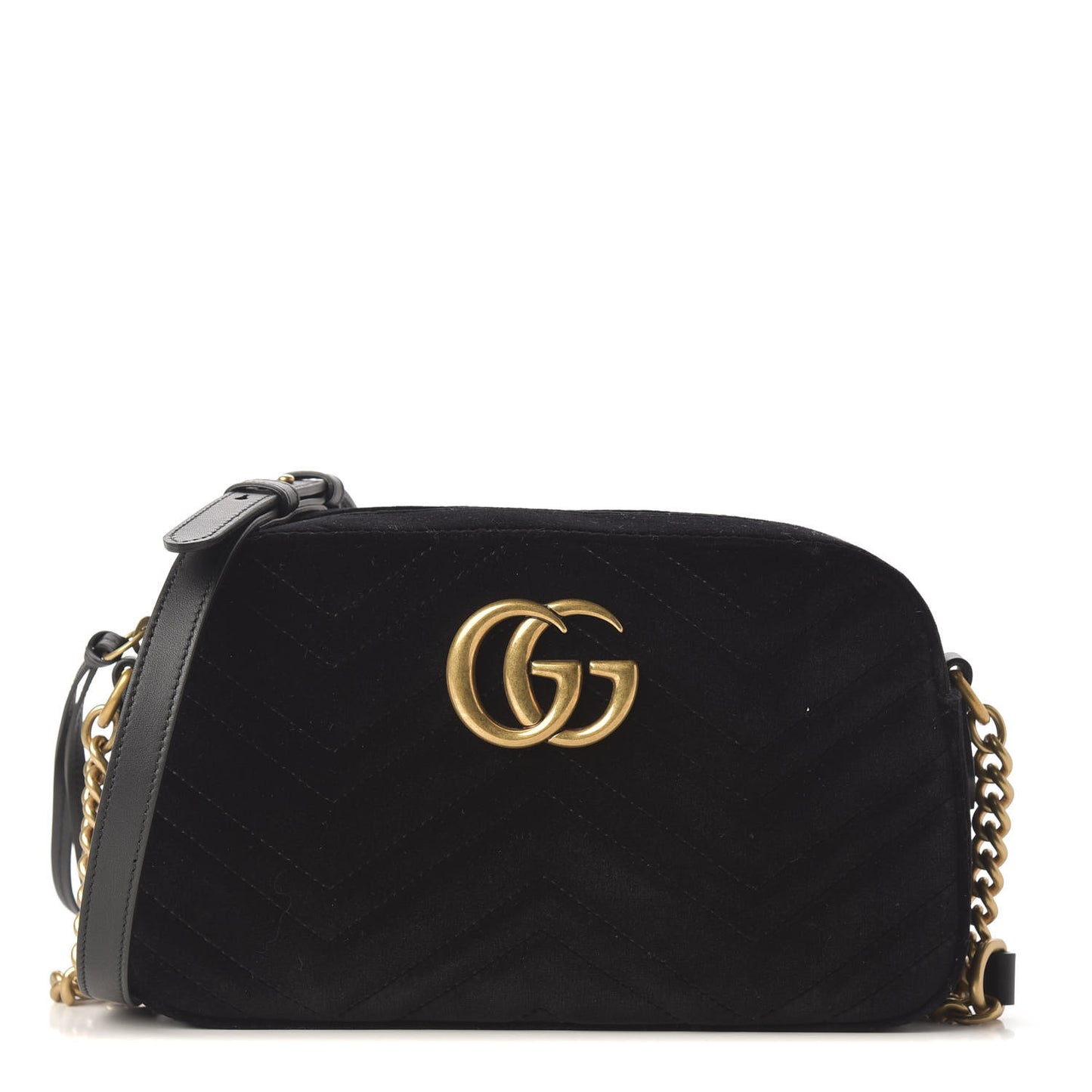 Velvet Matelasse Small GG Marmont Chain Shoulder Bag Black