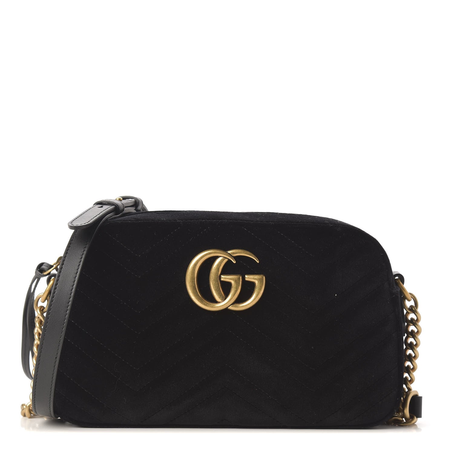 Gucci Velvet Matelasse Small GG Marmont Chain Shoulder Bag Black 1 of 9
