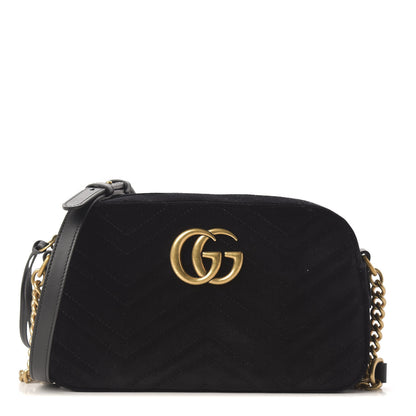 Gucci Velvet Matelasse Small GG Marmont Chain Shoulder Bag Black 1 of 9
