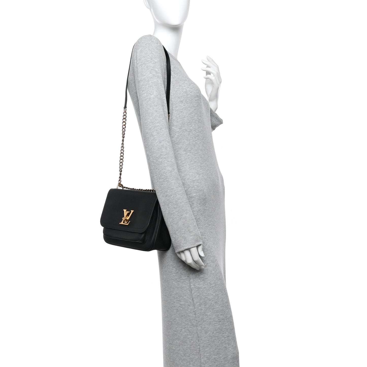 Grained Calfskin Lockme Chain Bag PM Black