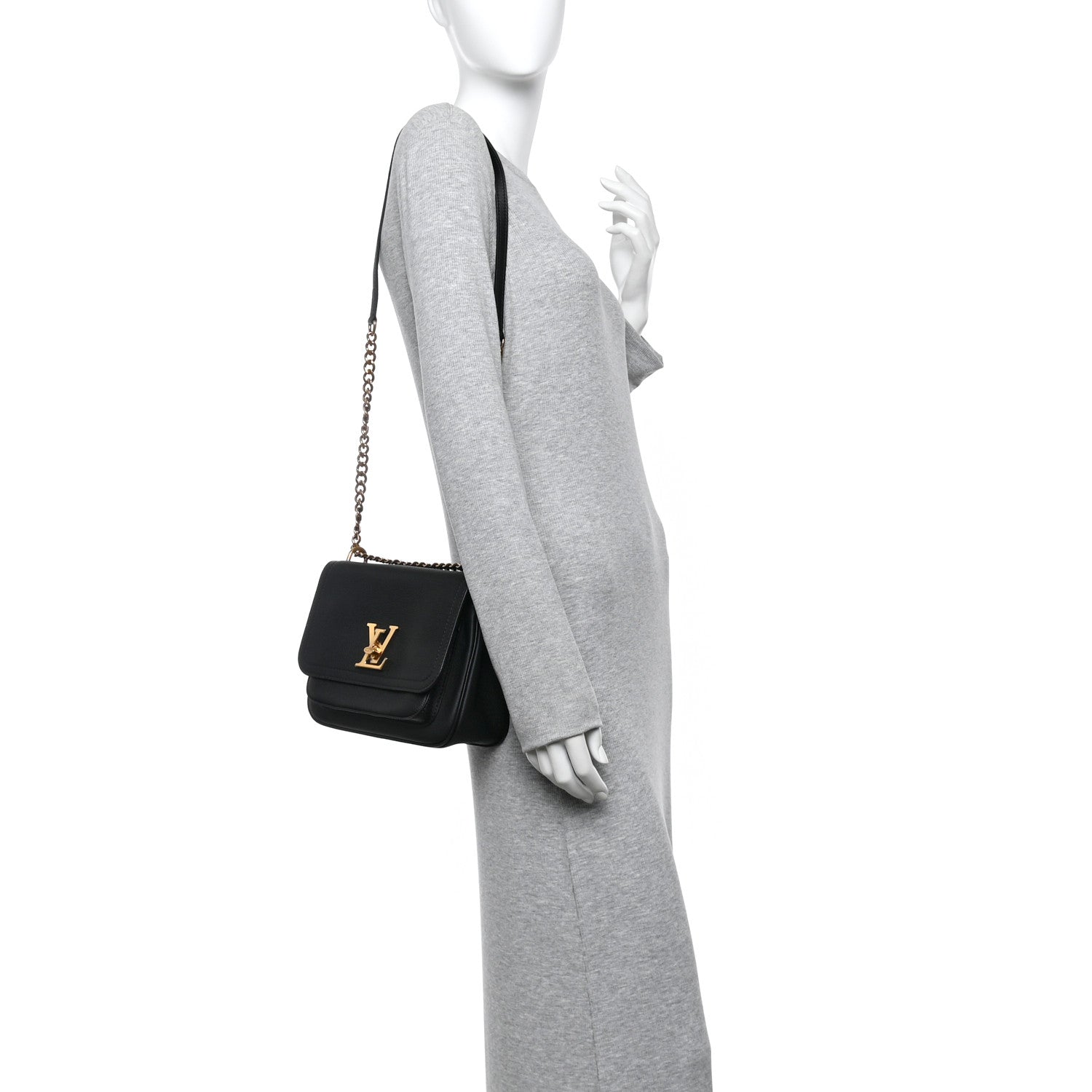 Louis Vuitton Grained Calfskin Lockme Chain Bag PM Black 2 of 10