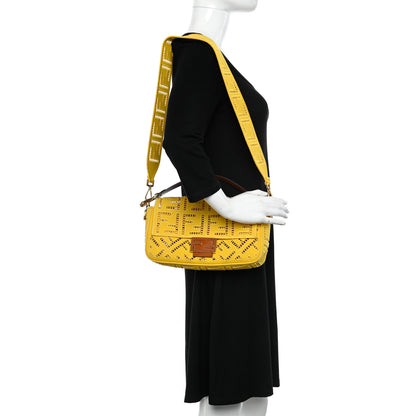 Fendi Canvas Cuoio Agata FF Ajour Embroidered Baguette Mimosa Cuoio 2 of 9
