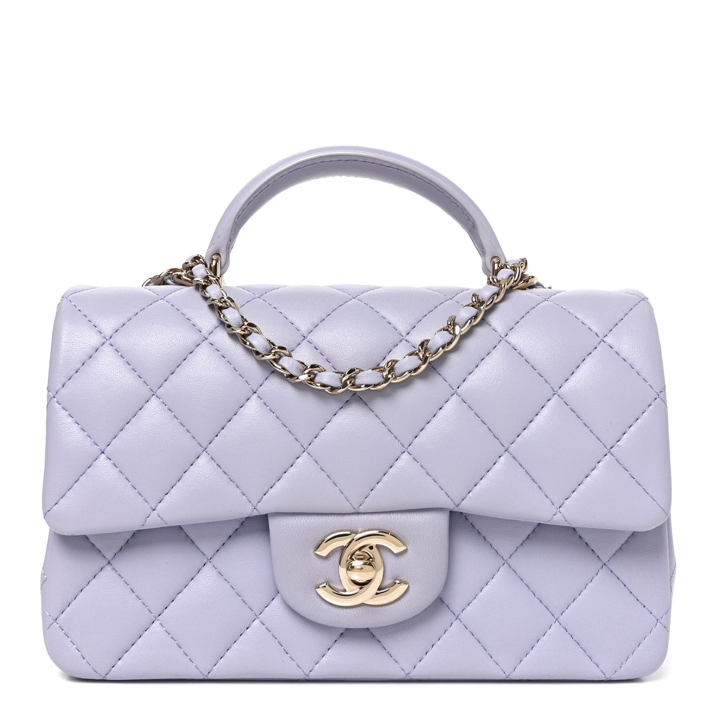 Lambskin Quilted Mini Top Handle Rectangular Flap Light Purple