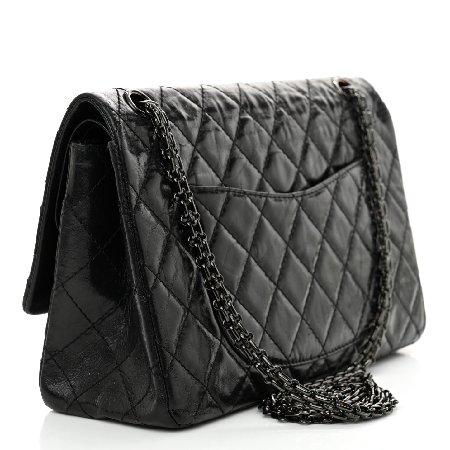 Glazed Aged Calfskin Quilted 2.55 Reissue 226 Flap So Black