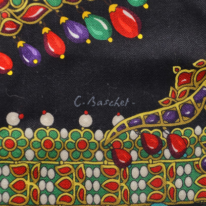 Hermes Cashmere Silk Parures Des Maharajas Shawl 140 Noir Vert Rouge 5 of 7