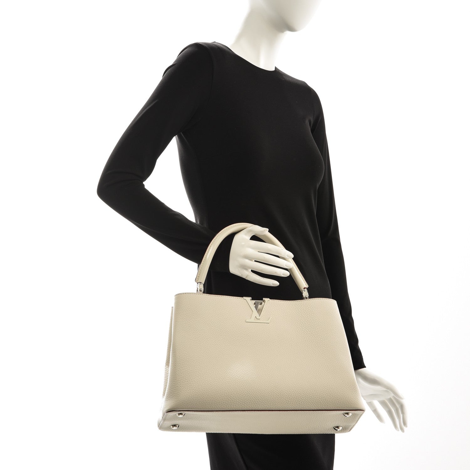 Louis Vuitton Taurillon Capucines MM Milk 2 of 6