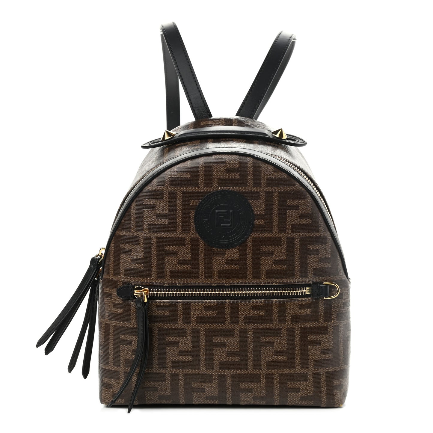 Glazed Fabric Vitello Century FF 1974 Stamp Patch Mini Backpack Mogano Panna Black