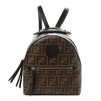 Fendi Glazed Fabric Vitello Century FF 1974 Stamp Patch Mini Backpack Mogano Panna Black 1 of 11