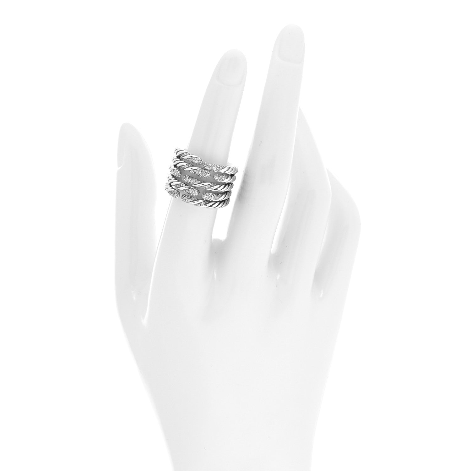 David Yurman Sterling Silver Diamond Willow Five Row Ring 52 6 2 of 4