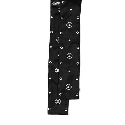 Chanel Silk CC Polka Dot Slim Bandeau Scarf Black Silver 2 of 3