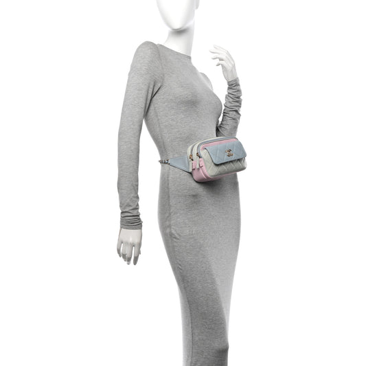 Goatskin Quilted Waist Bag Green Blue Pink