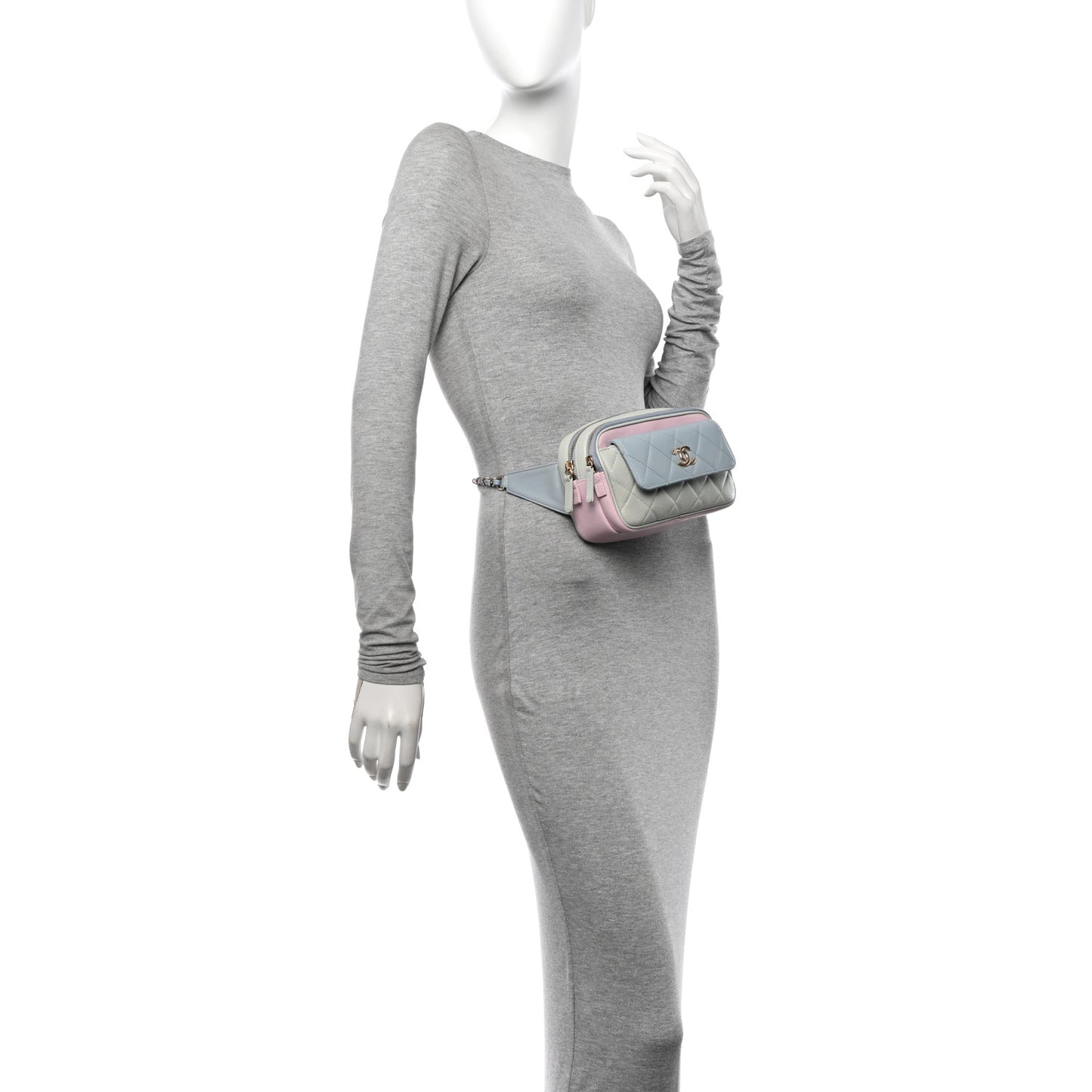 Goatskin Quilted Waist Bag Green Blue Pink