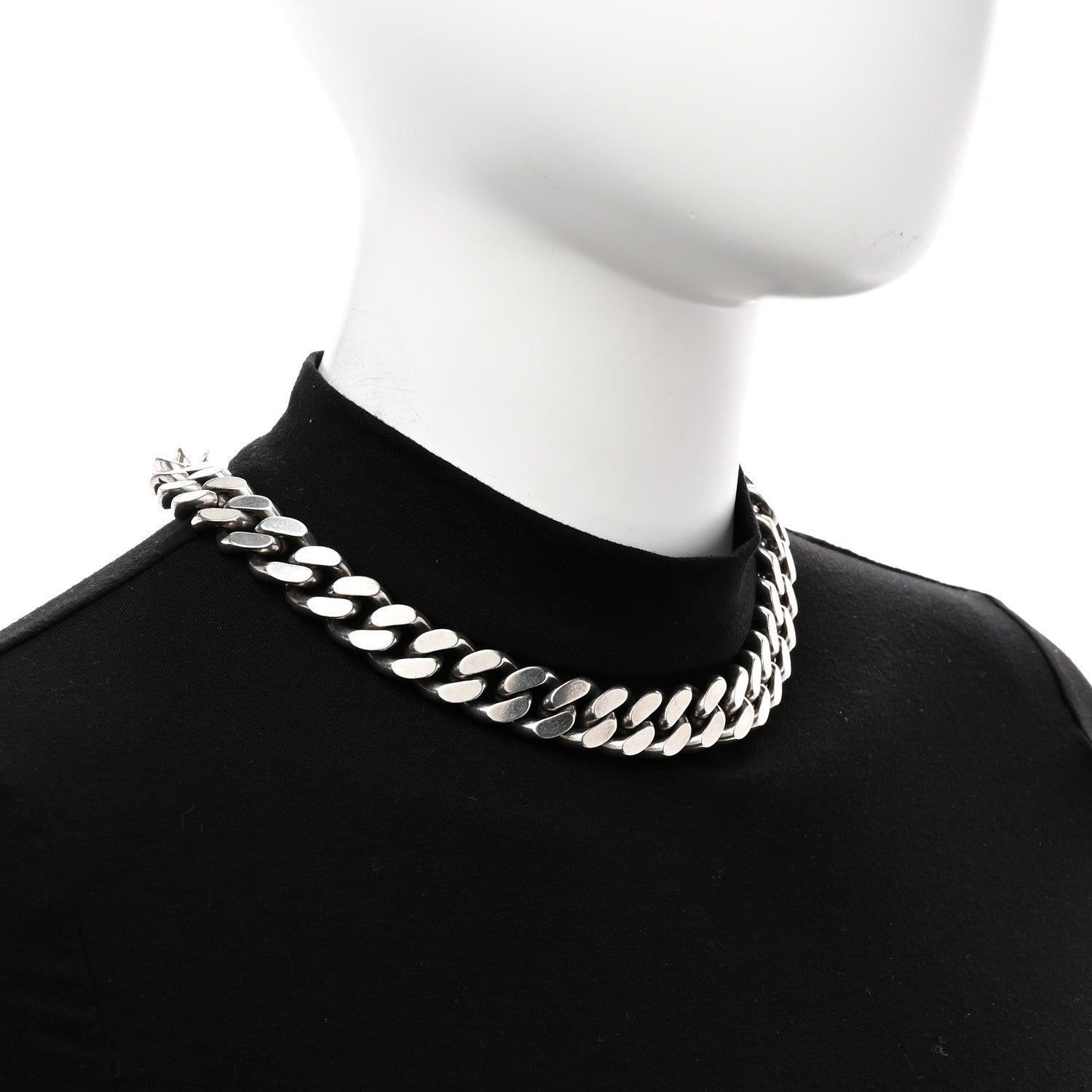 Saint Laurent Metal Curb Chain Necklace Oxidized Silver 2 of 5
