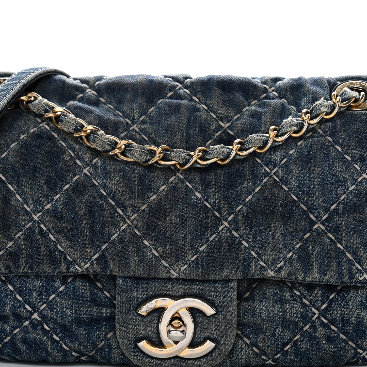 Denim Quilted Medium Denim Trip Single Flap Blue
