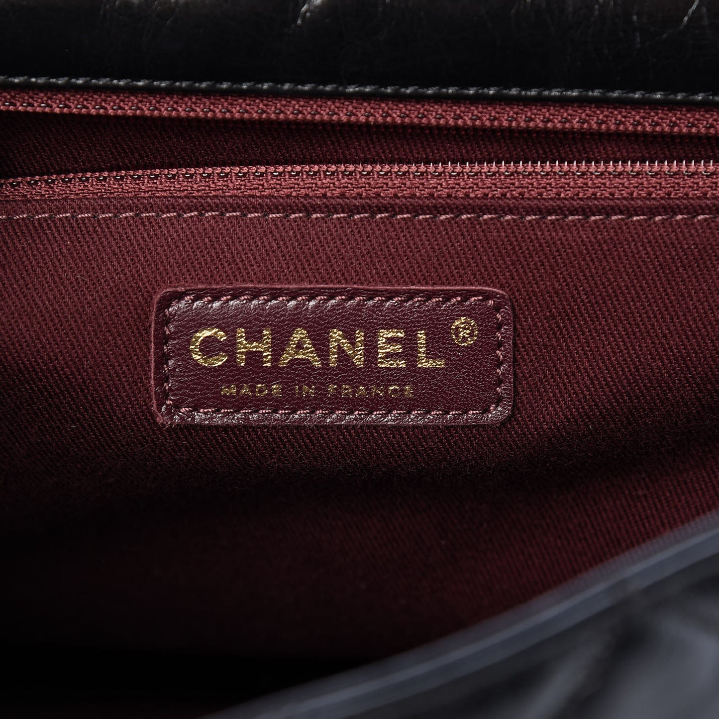Glazed Calfskin Castle Rock Large Flap Black Burgundy