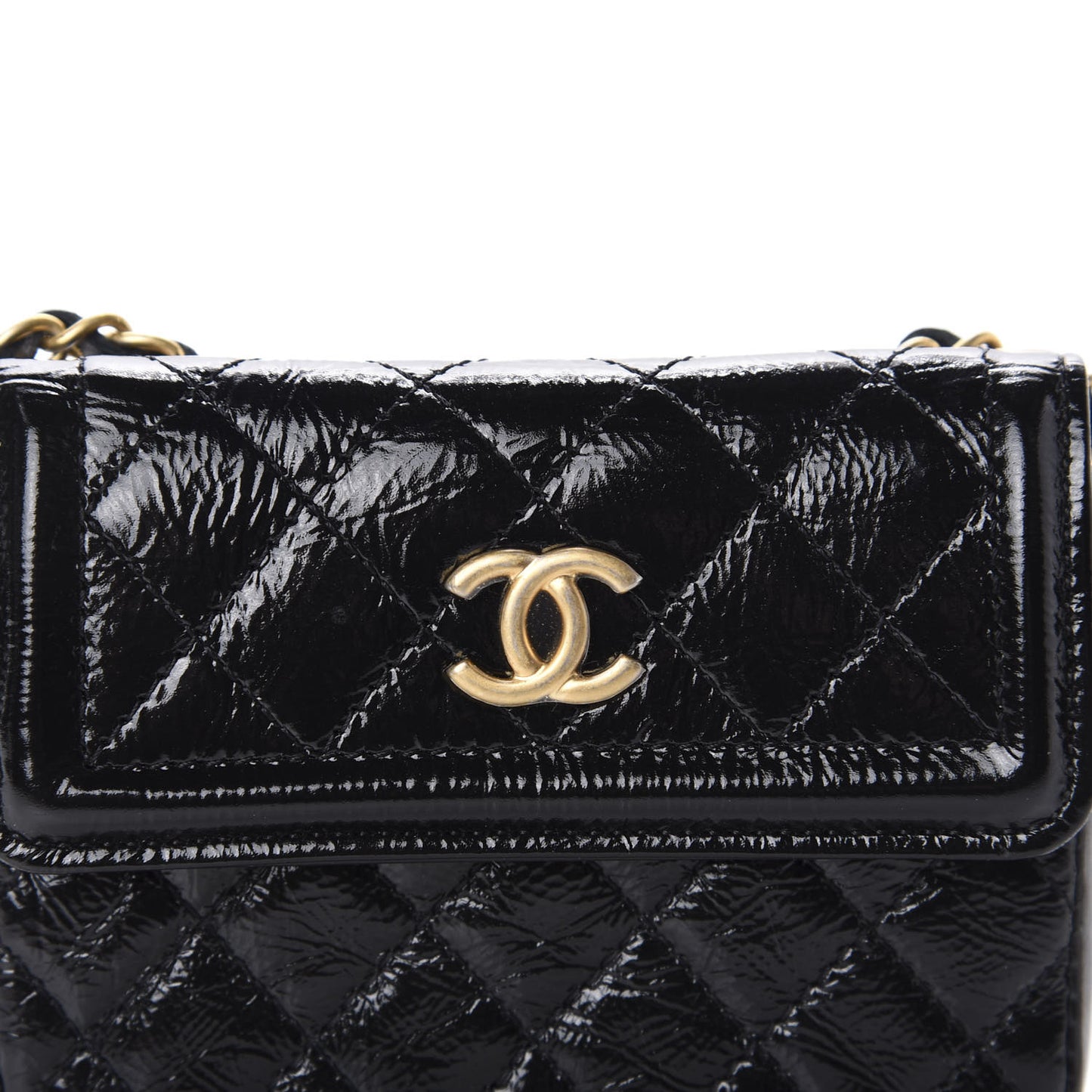 Shiny Aged Calfskin Quilted Waist Belt Bag Black