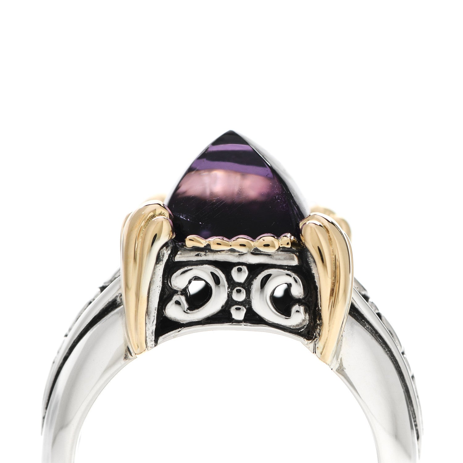 John Hardy Sterling Silver 18K Yellow Gold Amethyst Sugarloaf Ring 53 6.25 7 of 7