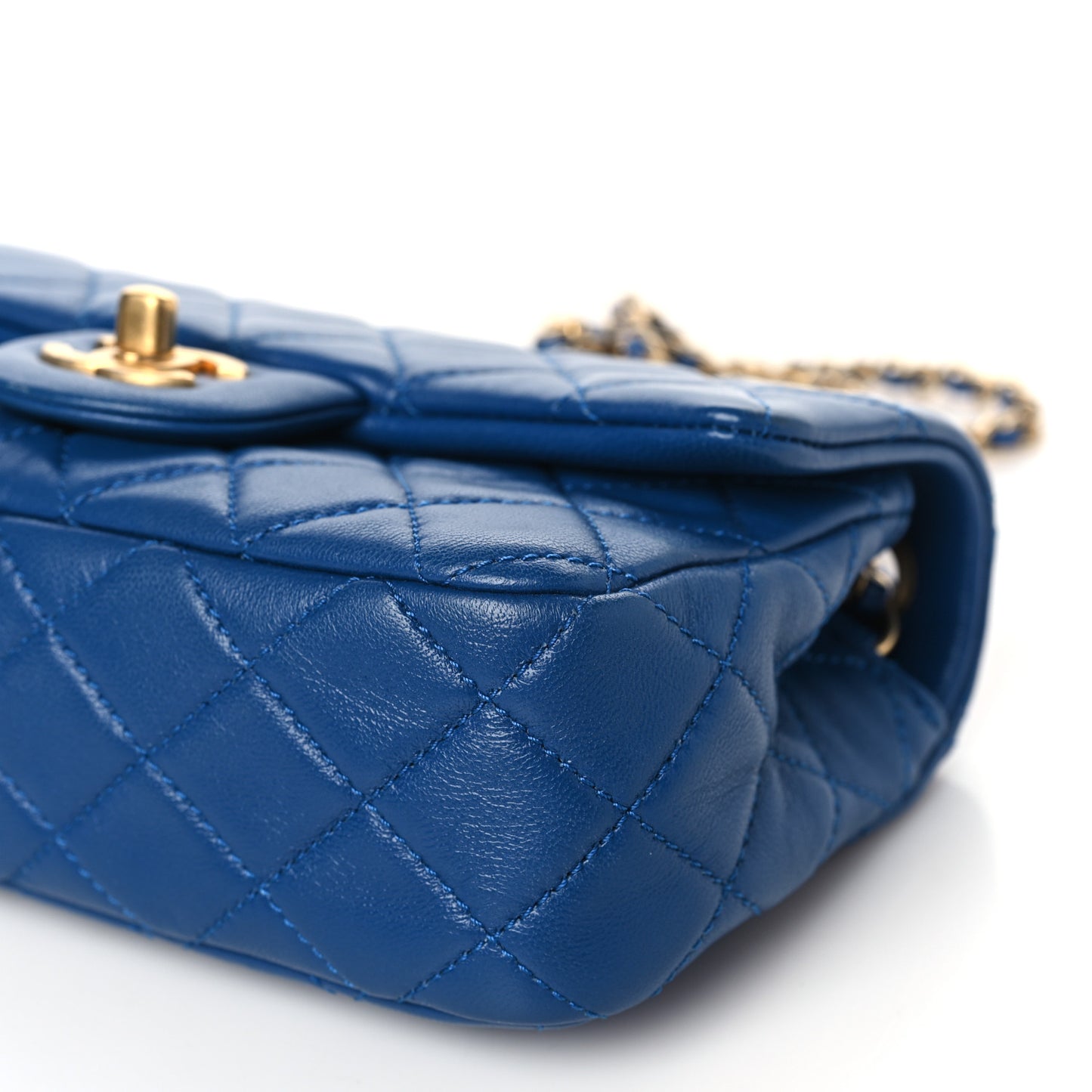 Lambskin Quilted Pearl Crush Mini Rectangular Flap Blue
