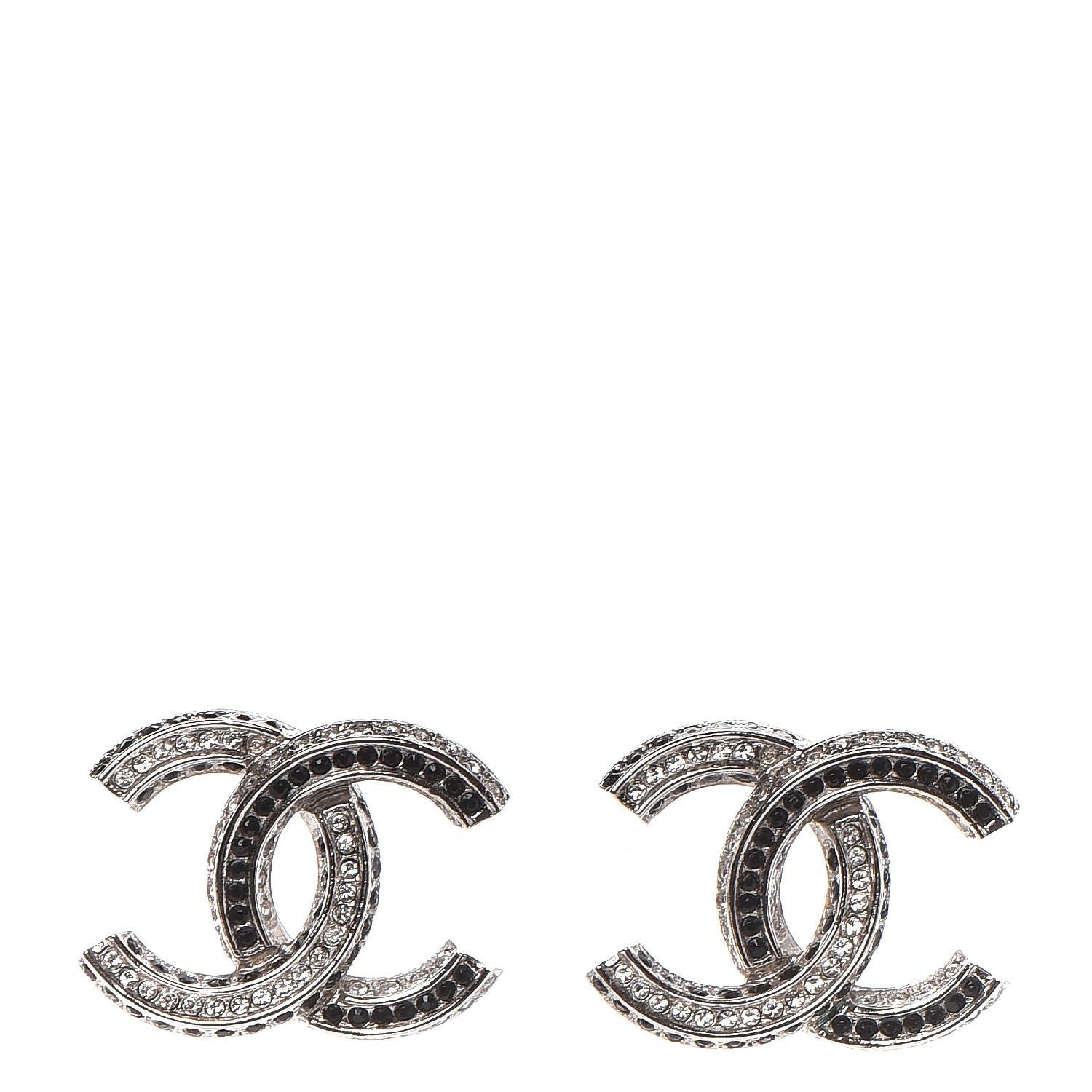 Chanel Crystal CC Earrings Silver Black 1 of 6
