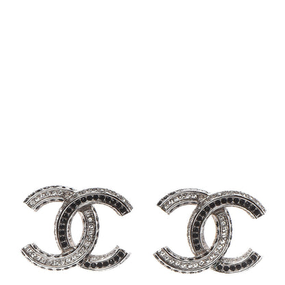 Chanel Crystal CC Earrings Silver Black 1 of 6