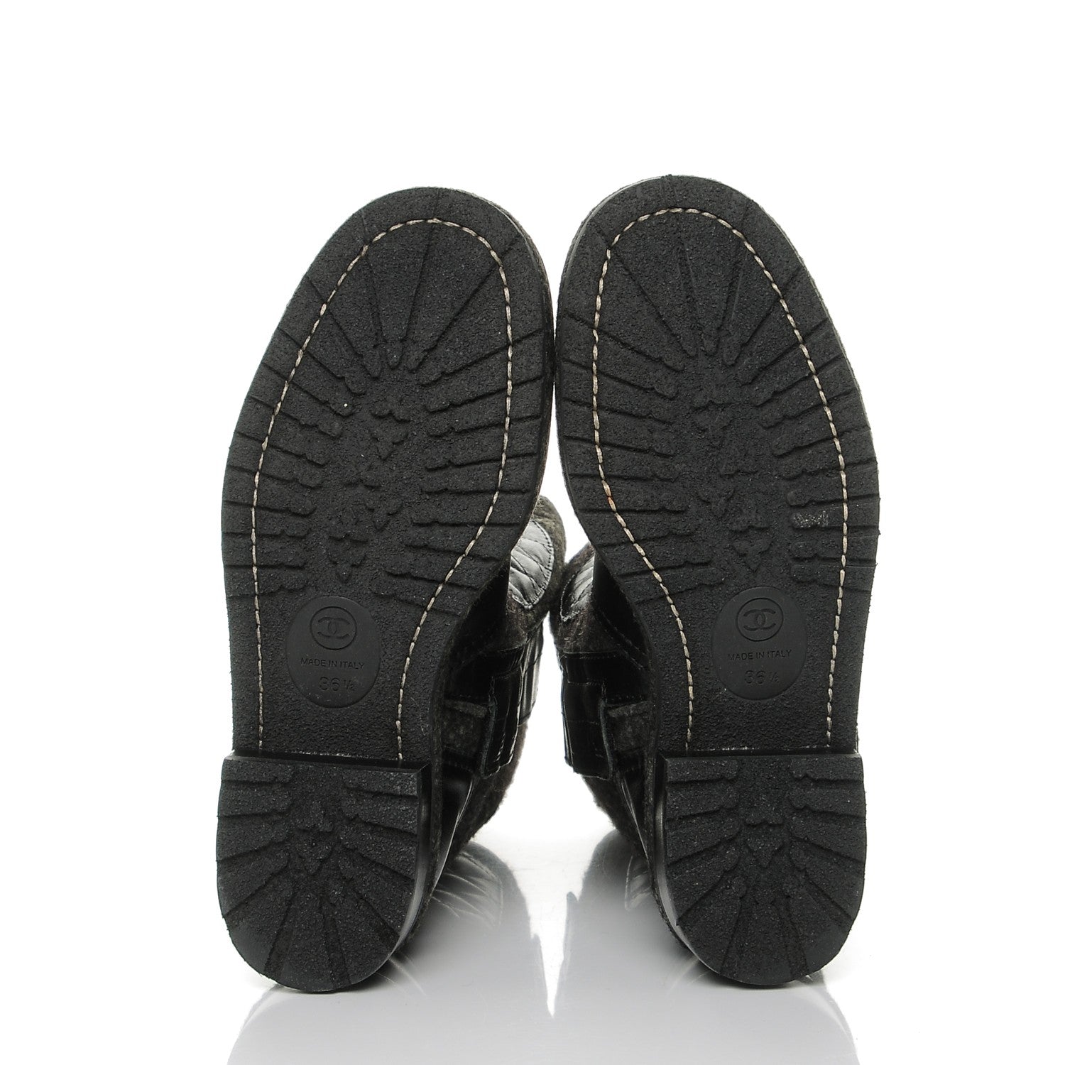 Chanel Wool Calfskin Quilted Biker Boots 36.5 Black 5 of 7