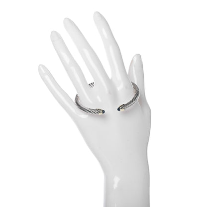 David Yurman Sterling Silver 14K Yellow Gold Blue Topaz 5mm Cable Classics Petite Color Bracelet 2 of 5