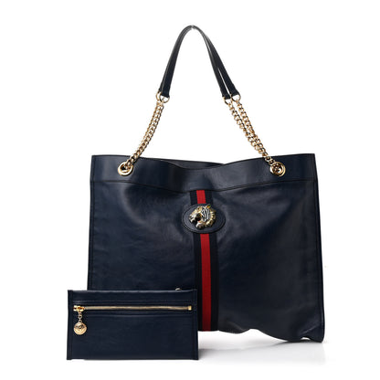 Gucci Calfskin Web Large Rajah Chain Tote Blue 3 of 12