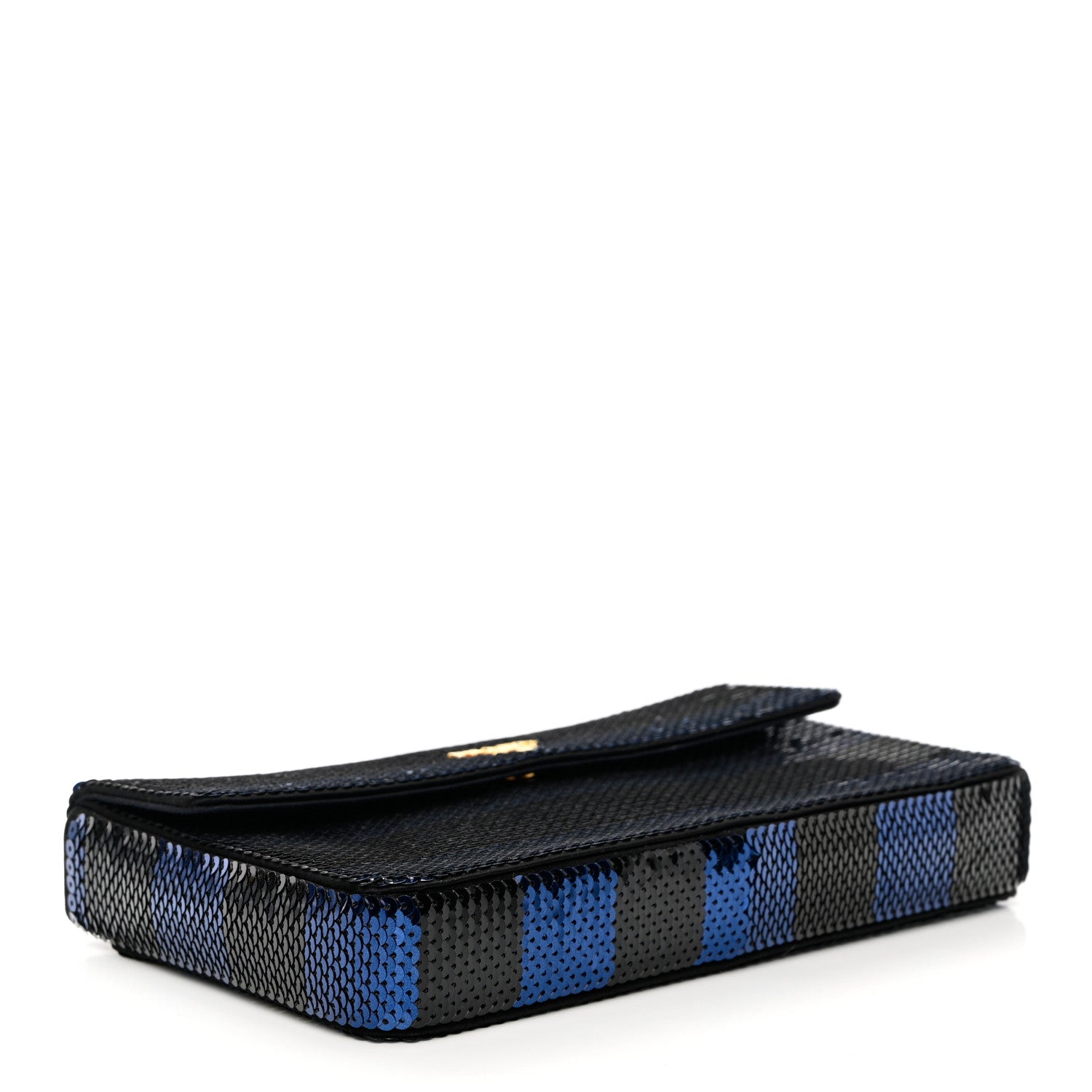 Prada Paillettes Striped Clutch Black Blue 4 of 9
