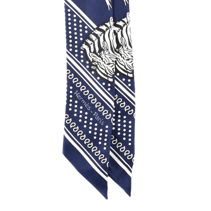 Hermes Silk Les Zebres Twilly Gris Marine Black White 2 of 4