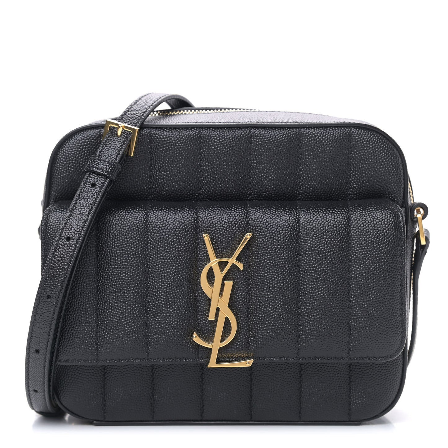 Grained De Poudre Matelasse Monogram Vicky Camera Bag Black