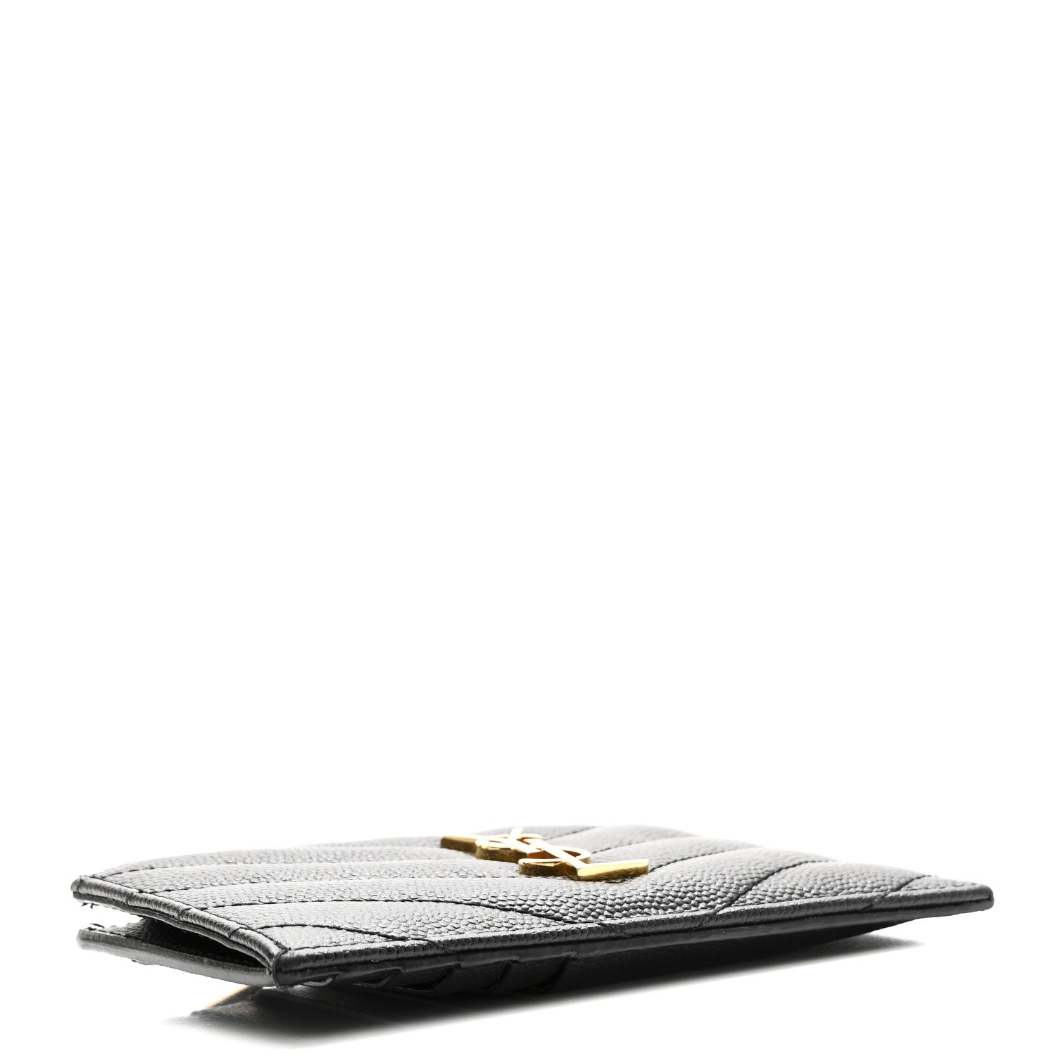 Saint Laurent Grain De Poudre Matelasse Chevron Monogram Fragments Zippered Card Case Black 4 of 8