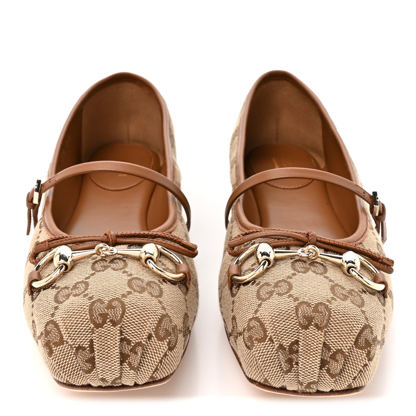 GG Monogram Horsebit Bow Ballet Flats 39.5 Beige Ebony Sundial