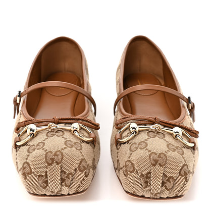 Gucci GG Monogram Horsebit Bow Ballet Flats 39.5 Beige Ebony Sundial 3 of 10